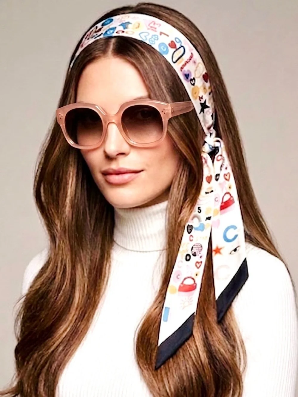 Retro Chic Skinny Scarf / Twilly – Whimsical Graphic Print